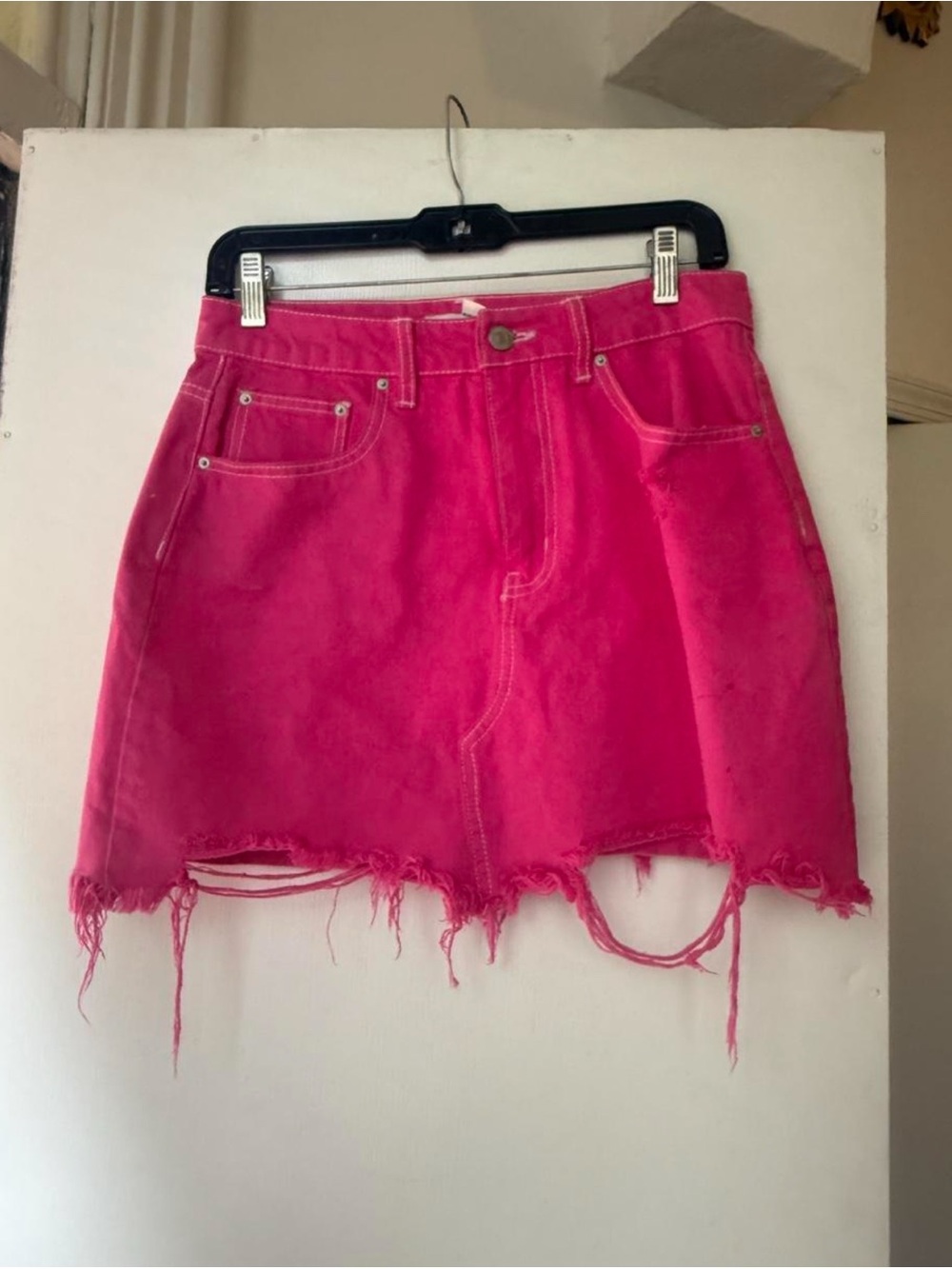 Forever 21 Hot Pink Distressed Denim Mini Skirt